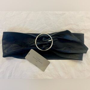 NWT ZARA Wide Black Leather Belt with Silver Buckle